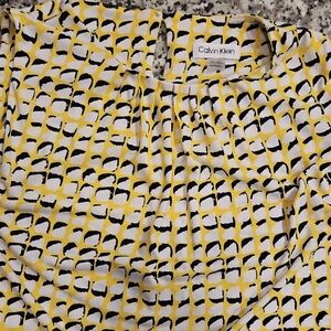 Calvin Klein Yellow and Black Patterned Top